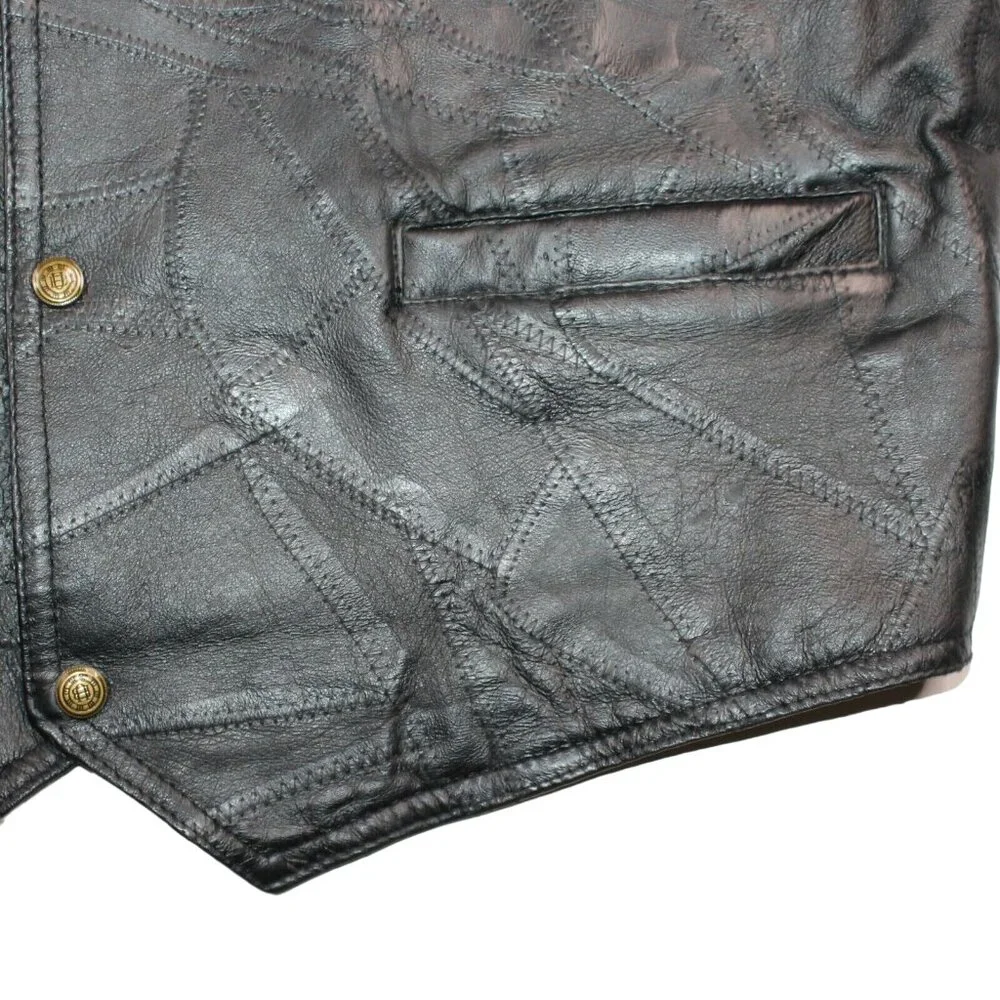 Leather Black Patchwork Motorcycle Vest WW II Embroidered Patch Veteran Military - Picture 6 of 9